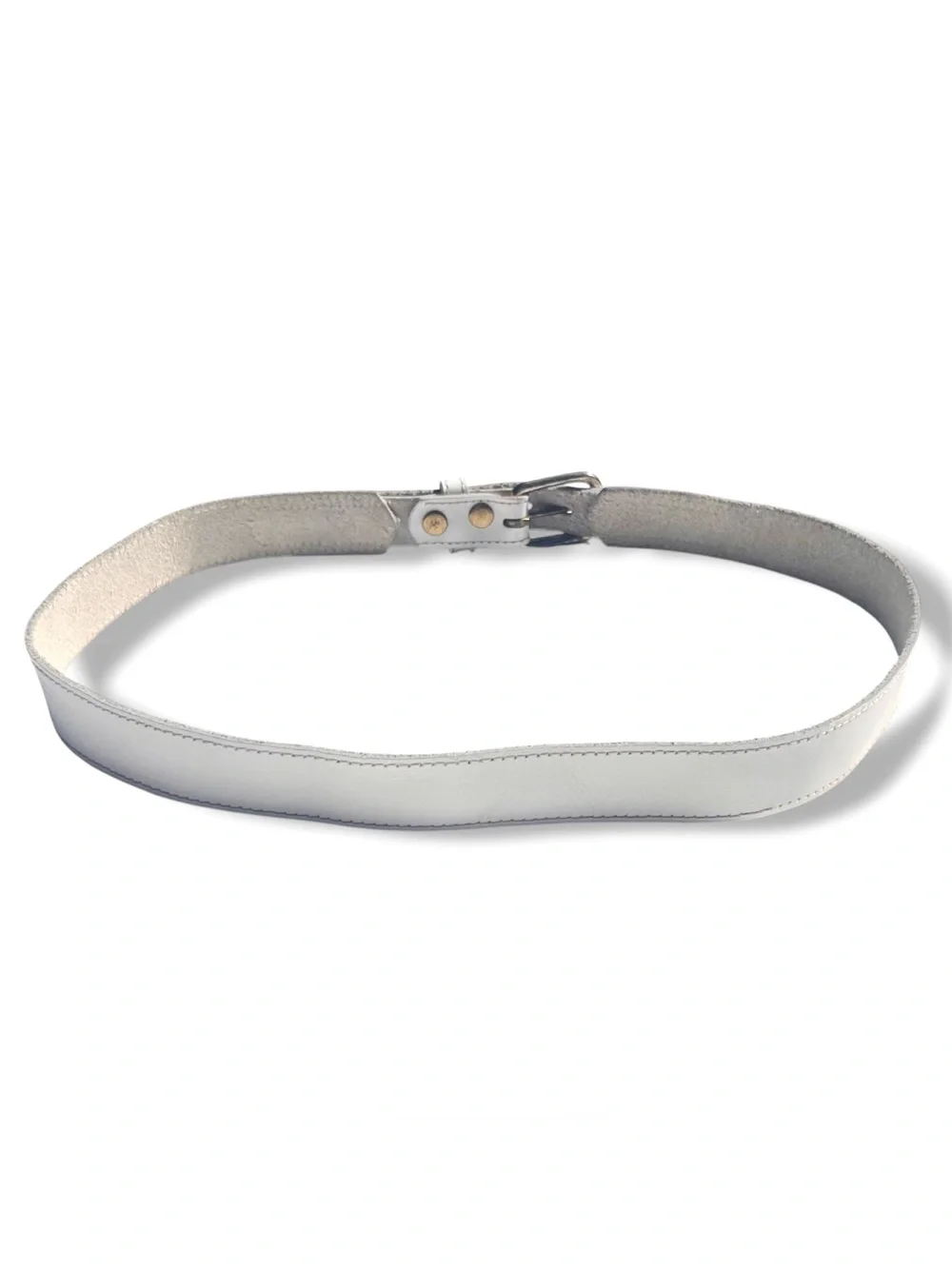 Vintage Leather Belt Full Grain White Western Brass Buckle Ivory Women’s S M 1”
